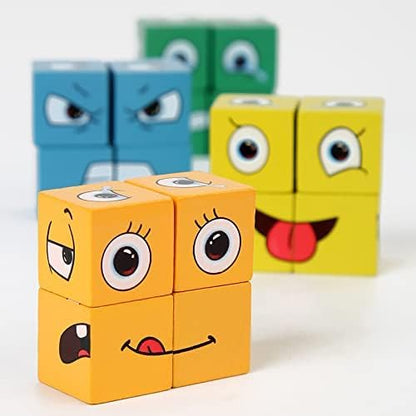 Wooden Face Change Rubik's Cube Puzzle Block Toy